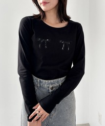 Heather | リボンレースロンTEE　144355(Tシャツ/カットソー)