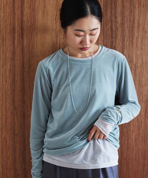 le.coeur blanc（ルクールブラン）の「ベロアロングスリーブＴシャツ（Tシャツ/カットソー・レディース・ミント/アイボリー/モカ・38）」の4枚目の写真