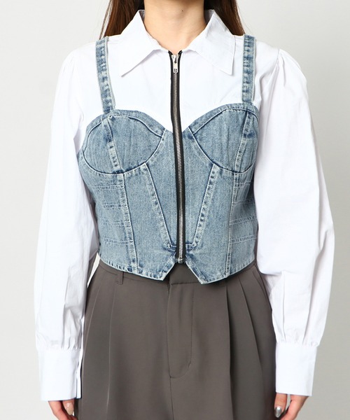 GORGE（ゴージ）の「ＺＩＰデニムビスチェ切替シャツ（シャツ/ブラウス・レディース・ブラック/ブルー・F）」の3枚目の写真