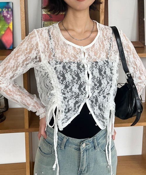 Rejoule(リジュール)の「ドロストレースショート丈シアートップス(Tシャツ/カットソー・レディース・ブラック/オフホワイト・FREE)」の20枚目の写真