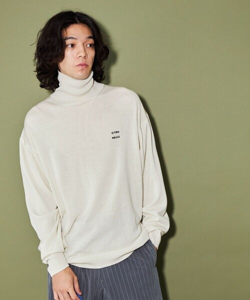 CITEN（シテン）の「＜CITEN＞ ハイゲージ ハイネック ニット（ニット/セーター・メンズ・オフホワイト/ネイビー・L/M）」の4枚目の写真