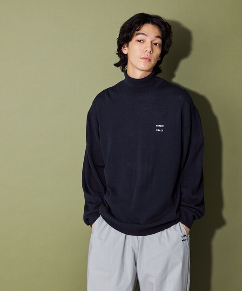 CITEN（シテン）の「＜CITEN＞ ハイゲージ ハイネック ニット（ニット/セーター・メンズ・オフホワイト/ネイビー・L/M）」の9枚目の写真
