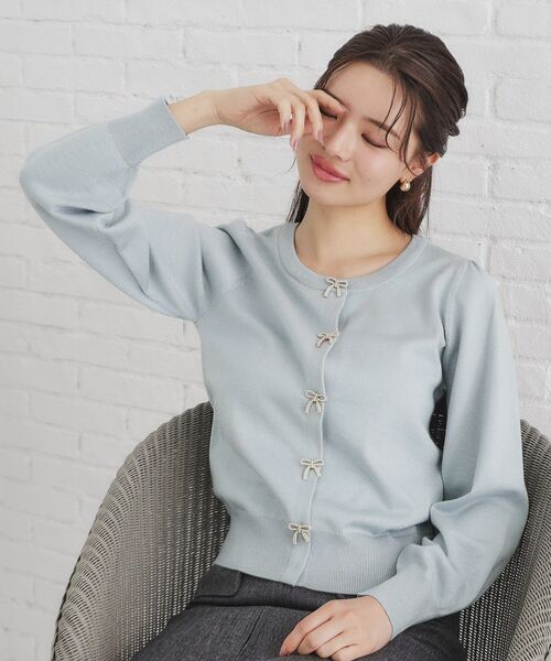 セール】リボンパール調ビジューカーディガン【洗える】（カーディガン