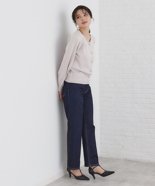 美品バーバリー38トップスビジューパールリボンピンクカシミア