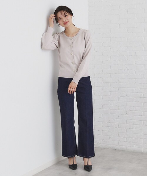 セール】リボンパール調ビジューカーディガン【洗える】（カーディガン