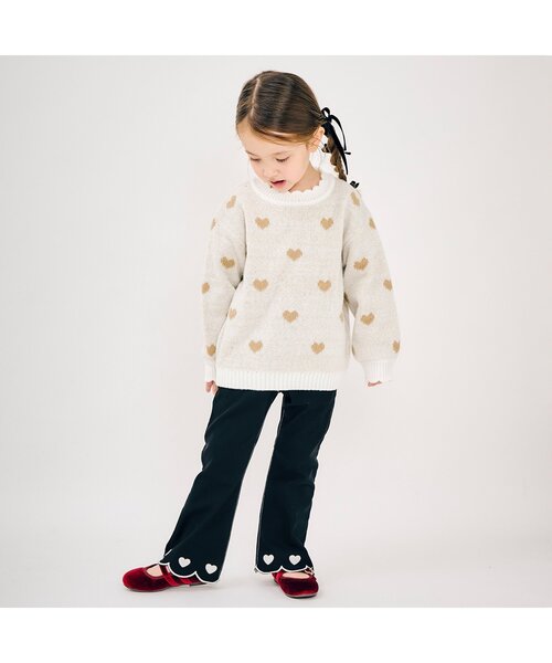 apres les cours（アプレレクール）の「【あったか】裏起毛ハートスカラップパンツ（その他パンツ・キッズ・ブラック/アイボリー/インディゴブルー・80/90/100/110/120/130/140）」の4枚目の写真