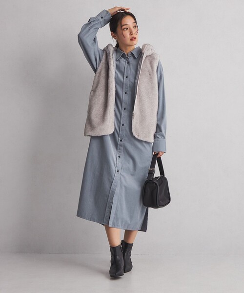 green label relaxing(グリーンレーベルリラクシング)の「<at ease> コーデュロイ ワンピース(シャツワンピース・レディース・ダークグレー/ライトブルー/オフホワイト・FREE)」の5枚目の写真