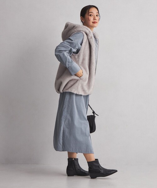 green label relaxing(グリーンレーベルリラクシング)の「<at ease> コーデュロイ ワンピース(シャツワンピース・レディース・ダークグレー/ライトブルー/オフホワイト・FREE)」の6枚目の写真