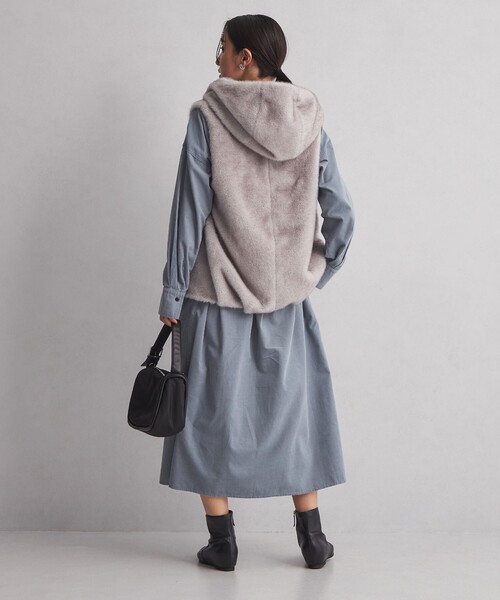 green label relaxing(グリーンレーベルリラクシング)の「<at ease> コーデュロイ ワンピース(シャツワンピース・レディース・ダークグレー/ライトブルー/オフホワイト・FREE)」の7枚目の写真