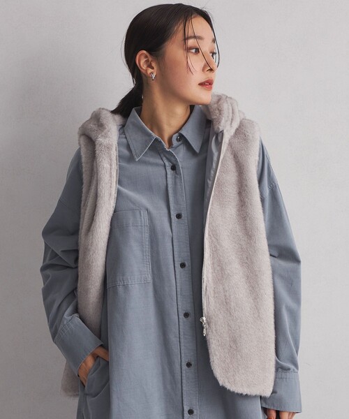 green label relaxing(グリーンレーベルリラクシング)の「<at ease> コーデュロイ ワンピース(シャツワンピース・レディース・ダークグレー/ライトブルー/オフホワイト・FREE)」の9枚目の写真