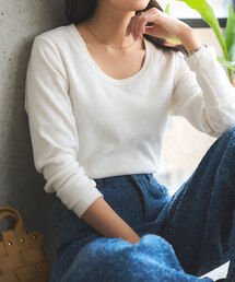 KOBE LETTUCE | [ M L XL 選べるサイズ ] 深Uネック細リブ長袖Tシャツ(Tシャツ/カットソー)