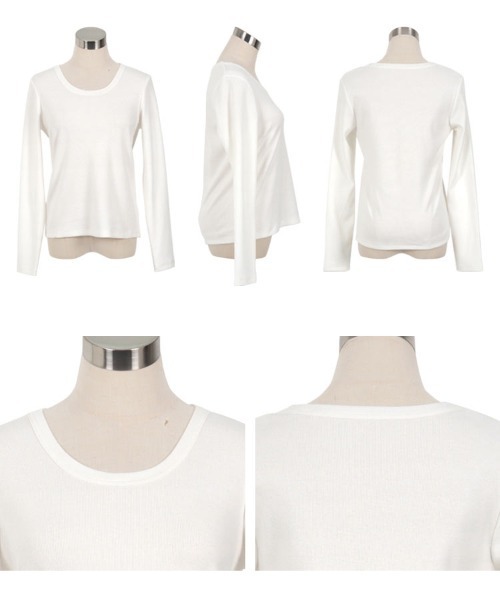 KOBE LETTUCE（コウベレタス）の「[ M L XL 選べるサイズ ] 深Uネック細リブ長袖Tシャツ（Tシャツ/カットソー・レディース・オフホワイト/ベージュ/レッド/ブラック/グレー/グリーン/アイボリー系/ネイビー/ピンク/イエロー系・L/M/XL）」の19枚目の写真