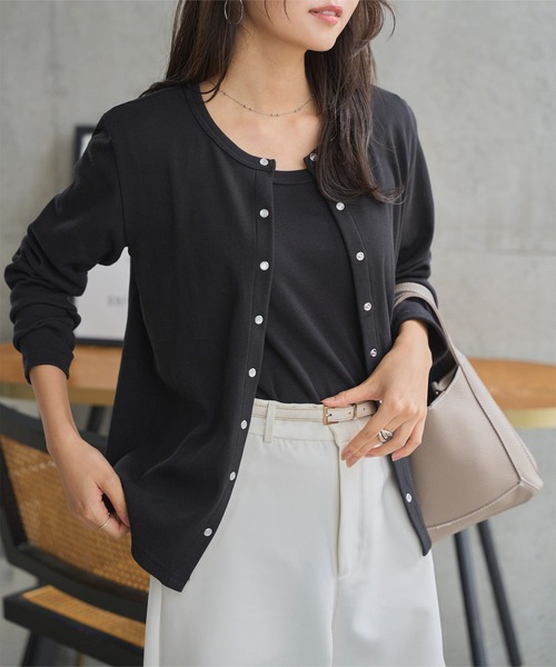 セール】[ M L XL 選べるサイズ ] 深Uネック細リブ長袖Tシャツ（T