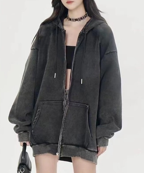 CREARE -LINO-（クレアーレリノ）の「＜ユニセックス商品＞オーバーダイポケット付きジップアップフーディー/パーカー/ジップアップパーカー（パーカー・レディース・ブラック・XL/L/M）」の22枚目の写真