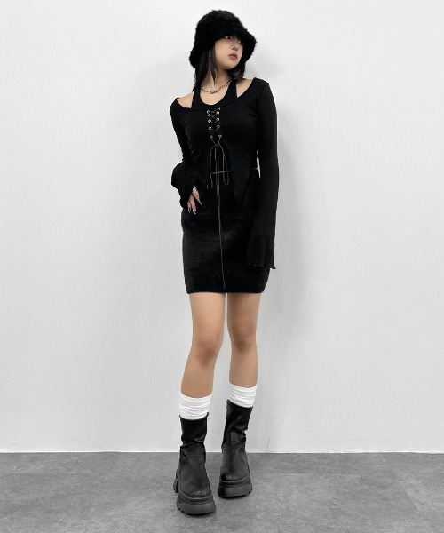 LVEU.】レースアップレイヤードトップス / トップス カットソー 長袖