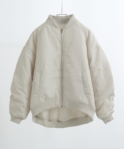 Fashion Letter（ファッションレター）の「ギャザースリーブ 中綿入り オーバーサイズMA-1（MA-1・レディース・ブラック/アイボリー/グレー・M）」の14枚目の写真