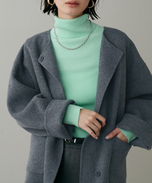 セール】【LARUTA】ラウンドヘムWフェイスリバーコート（ノーカラー