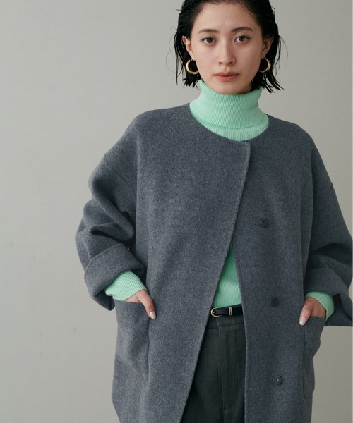 セール】【LARUTA】ラウンドヘムWフェイスリバーコート（ノーカラー