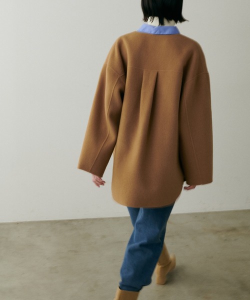 セール】【LARUTA】ラウンドヘムWフェイスリバーコート（ノーカラー