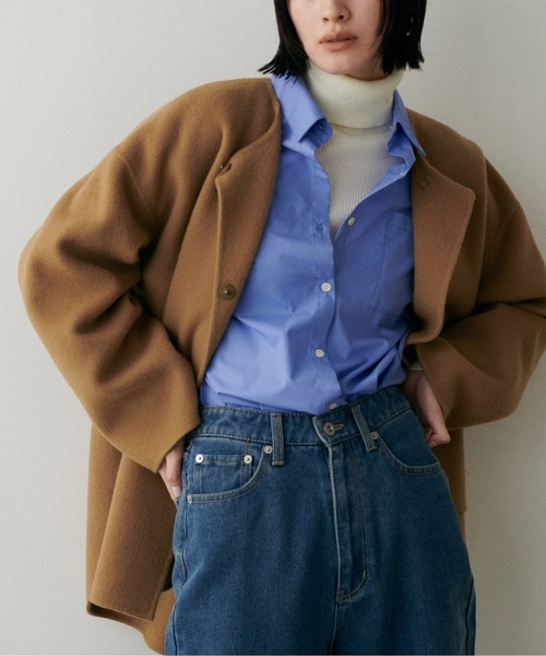 セール】【LARUTA】ラウンドヘムWフェイスリバーコート（ノーカラー