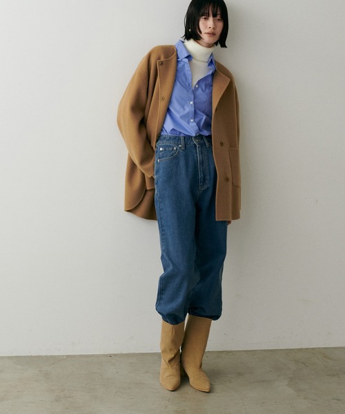 セール】【LARUTA】ラウンドヘムWフェイスリバーコート（ノーカラー