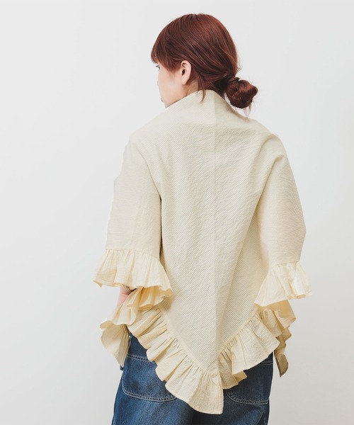 BEAMS BOY（ビームスボーイ）の「シアサッカー フリル ストール（ストール/ショール・レディース・ブルー/イエロー・ONE SIZE）」の3枚目の写真