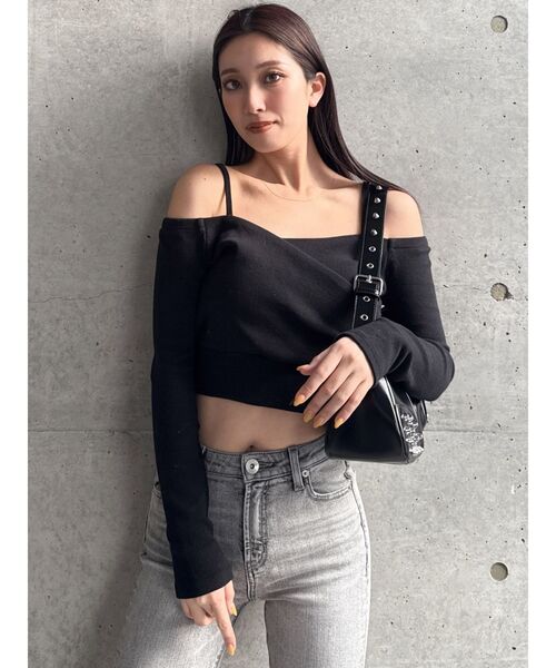 GYDA(ジェイダ)の「カシュクールデザインオフショルトップス(Tシャツ/カットソー・レディース・ライトイエロー/オフホワイト/ブラック・FREE)」の8枚目の写真