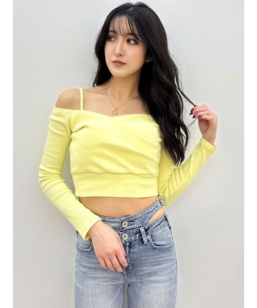 GYDA(ジェイダ)の「カシュクールデザインオフショルトップス(Tシャツ/カットソー・レディース・ライトイエロー/オフホワイト/ブラック・FREE)」の14枚目の写真