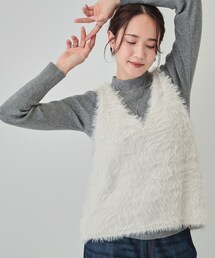 Cutie Blonde | 【S-LL/2点セット】大人のフェミニンカジュアルに　フェザー調ベスト+リブニット(ニット/セーター)