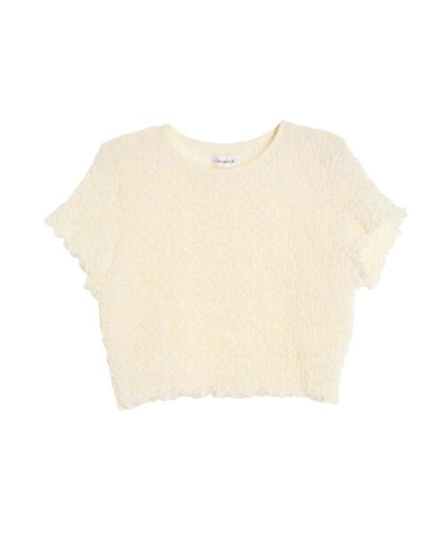 CALNAMUR(カルナムール)の「SHINY TEXTURE CROPPED PO/シャイニーテクスチャークロップドプルオーバー(Tシャツ/カットソー・レディース・ピンク/ブルー/ライトイエロー・FREE)」の1枚目の写真