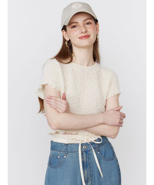 CALNAMUR(カルナムール)の「SHINY TEXTURE CROPPED PO/シャイニーテクスチャークロップドプルオーバー(Tシャツ/カットソー・レディース・ピンク/ブルー/ライトイエロー・FREE)」の10枚目の写真