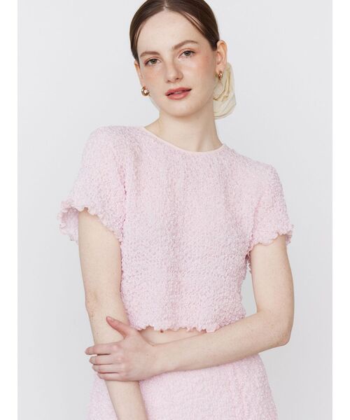 CALNAMUR(カルナムール)の「SHINY TEXTURE CROPPED PO/シャイニーテクスチャークロップドプルオーバー(Tシャツ/カットソー・レディース・ピンク/ブルー/ライトイエロー・FREE)」の15枚目の写真