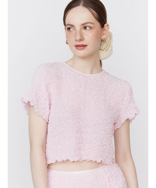 CALNAMUR(カルナムール)の「SHINY TEXTURE CROPPED PO/シャイニーテクスチャークロップドプルオーバー(Tシャツ/カットソー・レディース・ピンク/ブルー/ライトイエロー・FREE)」の16枚目の写真