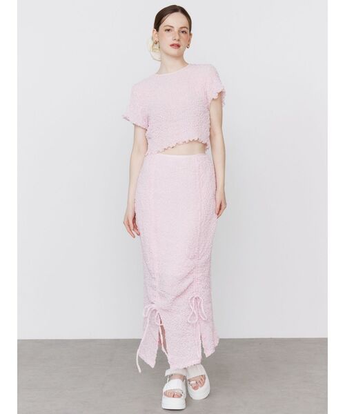 CALNAMUR(カルナムール)の「SHINY TEXTURE CROPPED PO/シャイニーテクスチャークロップドプルオーバー(Tシャツ/カットソー・レディース・ピンク/ブルー/ライトイエロー・FREE)」の18枚目の写真