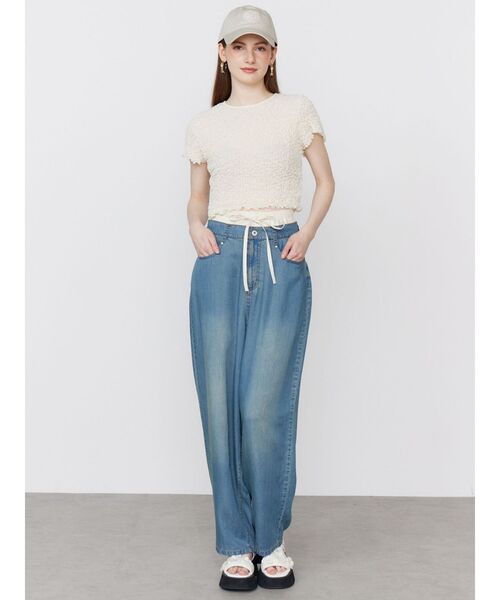 CALNAMUR(カルナムール)の「SHINY TEXTURE CROPPED PO/シャイニーテクスチャークロップドプルオーバー(Tシャツ/カットソー・レディース・ピンク/ブルー/ライトイエロー・FREE)」の21枚目の写真