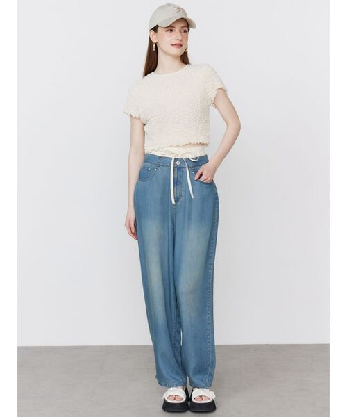 CALNAMUR(カルナムール)の「SHINY TEXTURE CROPPED PO/シャイニーテクスチャークロップドプルオーバー(Tシャツ/カットソー・レディース・ピンク/ブルー/ライトイエロー・FREE)」の22枚目の写真