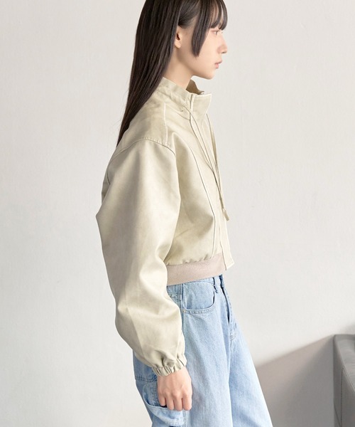 UNE MANSION（ユヌマンション）の「セミクロップドバイカラービンテージライクブルゾンライダースジャケット（ブルゾン・レディース・ブラック/アイボリー/ダークブラウン・FREE）」の9枚目の写真