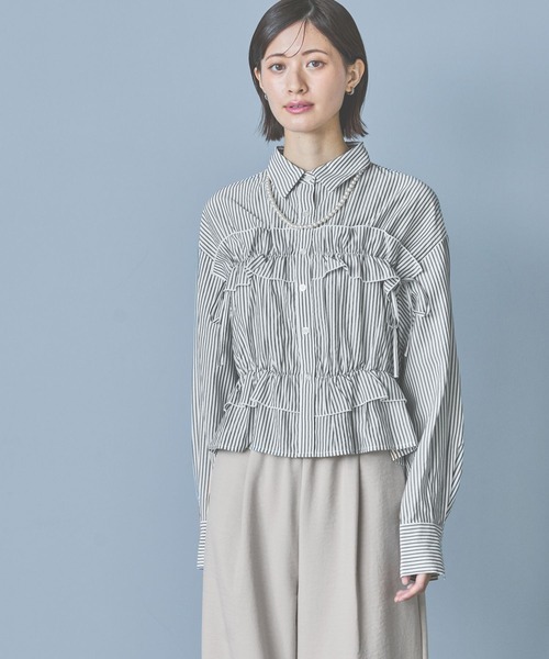 LAKOLE(ラコレ)の「ストライプフリルシャツ / 292594(シャツ/ブラウス・レディース・イエロー/グレー/ピンク/サックスブルー・LARGE/MEDIUM)」の8枚目の写真