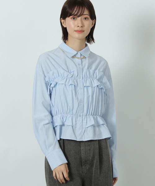   シャーロット ブラック　M セール】ストライプフリルシャツ / 292594（シャツ/ブラウス