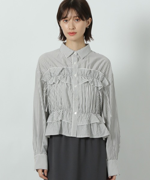 にゃあ セール】ストライプフリルシャツ / 292594（シャツ/ブラウス