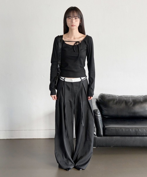 UNE MANSION（ユヌマンション）の「【オフィスルック/デイリールック】バイカラーカジュアルリボンロング丈スラックス（スラックス・レディース・ブラック/グレー/ベージュ・LARGE/MEDIUM/SMALL）」の20枚目の写真