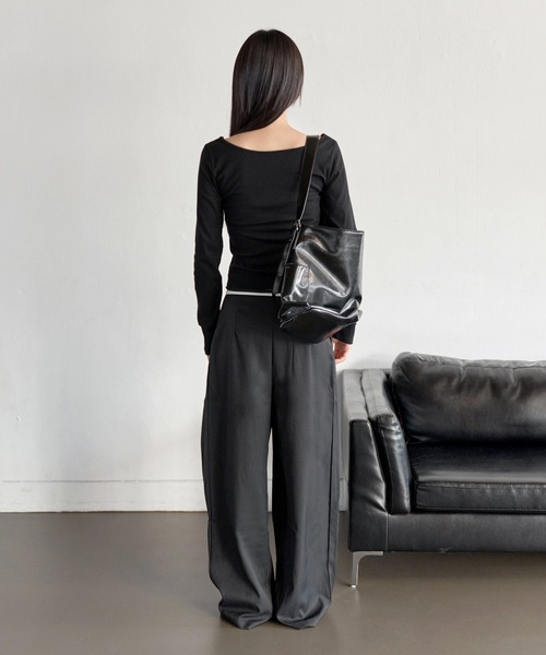 UNE MANSION（ユヌマンション）の「【オフィスルック/デイリールック】バイカラーカジュアルリボンロング丈スラックス（スラックス・レディース・ブラック/グレー/ベージュ・LARGE/MEDIUM/SMALL）」の22枚目の写真
