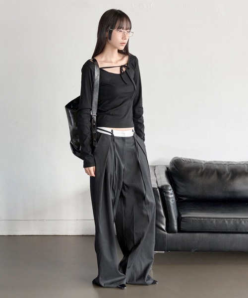 UNE MANSION（ユヌマンション）の「【オフィスルック/デイリールック】バイカラーカジュアルリボンロング丈スラックス（スラックス・レディース・ブラック/グレー/ベージュ・LARGE/MEDIUM/SMALL）」の15枚目の写真