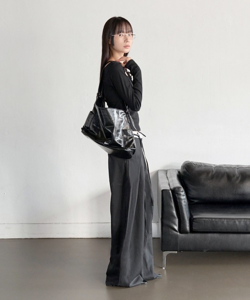 UNE MANSION（ユヌマンション）の「【オフィスルック/デイリールック】バイカラーカジュアルリボンロング丈スラックス（スラックス・レディース・ブラック/グレー/ベージュ・LARGE/MEDIUM/SMALL）」の18枚目の写真