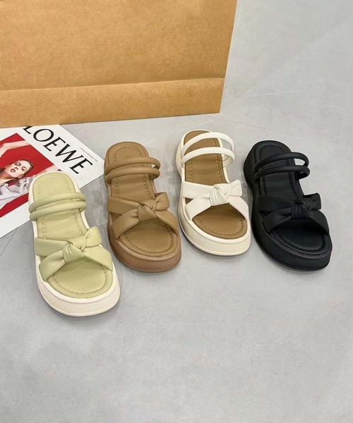 shoes365(シューズスリーシックスファイヴ)の「【shoes 365】リボンデザインダブルストラップ厚底サンダル (SS)(サンダル・レディース・ベージュ/オフホワイト/ブラック・22.5cm/23.0cm/23.5cm/24.0cm/24.5cm/25.0cm)」の8枚目の写真