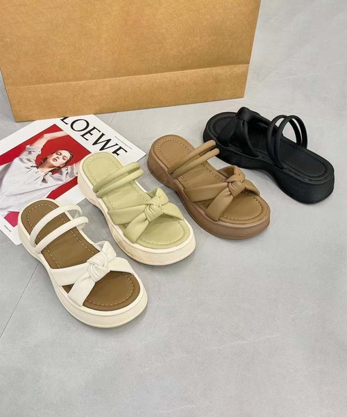 shoes365(シューズスリーシックスファイヴ)の「【shoes 365】リボンデザインダブルストラップ厚底サンダル (SS)(サンダル・レディース・ベージュ/オフホワイト/ブラック・22.5cm/23.0cm/23.5cm/24.0cm/24.5cm/25.0cm)」の9枚目の写真