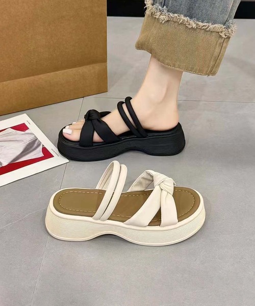 shoes365(シューズスリーシックスファイヴ)の「【shoes 365】リボンデザインダブルストラップ厚底サンダル (SS)(サンダル・レディース・ベージュ/オフホワイト/ブラック・22.5cm/23.0cm/23.5cm/24.0cm/24.5cm/25.0cm)」の5枚目の写真