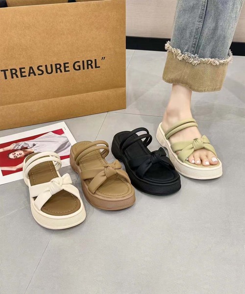 shoes365(シューズスリーシックスファイヴ)の「【shoes 365】リボンデザインダブルストラップ厚底サンダル (SS)(サンダル・レディース・ベージュ/オフホワイト/ブラック・22.5cm/23.0cm/23.5cm/24.0cm/24.5cm/25.0cm)」の7枚目の写真
