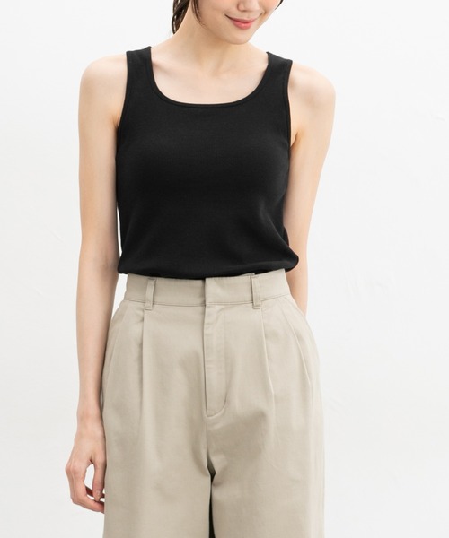 Honeys（ハニーズ）の「【ＵＶカット・吸水速乾】カップ付スクエアタンクトップ（タンクトップ・レディース・モカ/サックスブルー/ブラック/オフホワイト/ベージュ系その他・L/LL/M/S）」の12枚目の写真