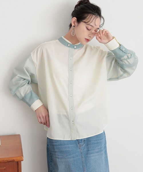 n'OrLABEL（ノアールレーベル）の「『チュールレイヤードブラウス』（シャツ/ブラウス・レディース・グレー/ライトグリーン/ネイビー・2/1）」の4枚目の写真